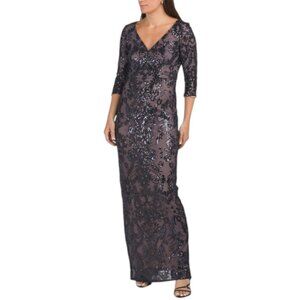 ADRIANNA PAPELL Three Quarter Sleeve Sequin Gown